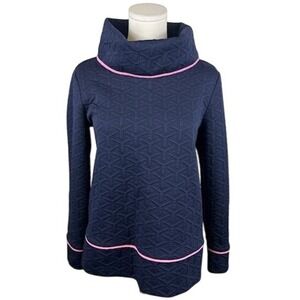 Sail to Sable Quilted Pullover‎ Funnel Neck Pink Trim Geometric Size Small